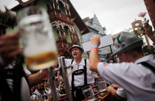 Revelers celebrate during the final Oktoberfest parade of the year in Blumenau in 2015.