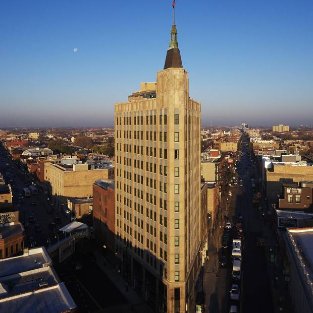 Located on a flat-iron lot, the historic Robey Hotel affords guests some of the best views of the city around.