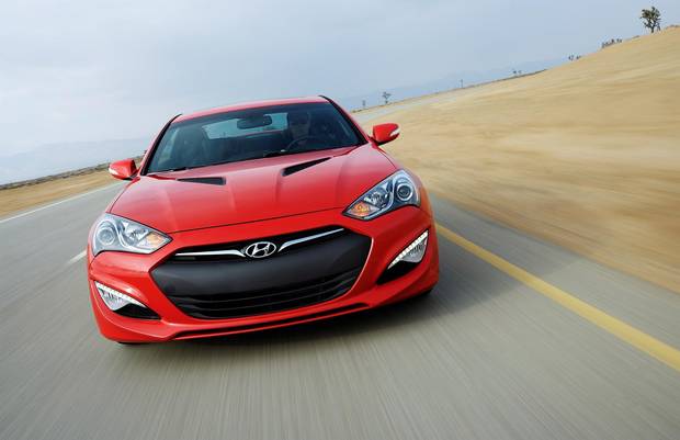 The 2016 Genesis Coupe features Hyundai’s characteristic hexagonal grill.