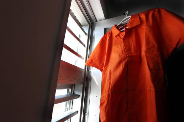 The orange jumpsuit that prisoners will wear at Her Majesty's Penitentiary in St. John's is seen inside a cell of the facility.