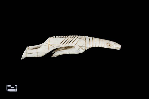 Several small ivory carvings showcase with astounding detail the various animals of their surroundings.