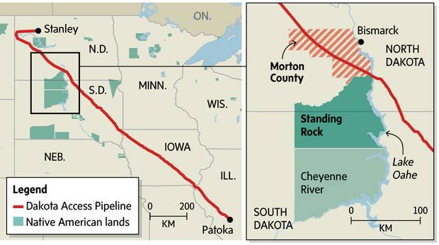 The Dakota Access pipeline's original route would have taken it under Lake Oahe, a reservoir of the Missouri River.