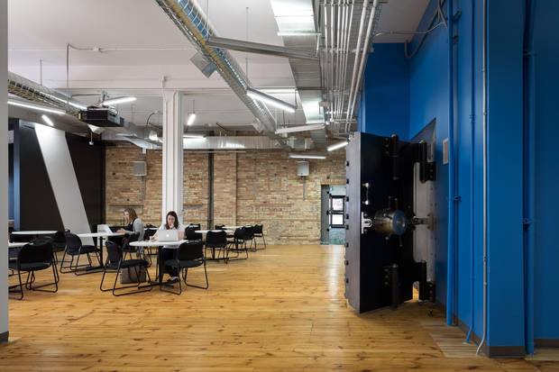 Former police station at 14 Erb St. W., Waterloo, Ont. transformed into an “innovation centre” by Raw Design of Toronto.