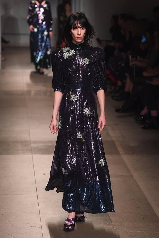 A model walks the runway at the ERDEM show during the London Fashion Week February 2017 collections on February 20, 2017 in London, England.