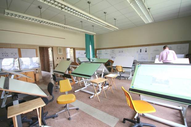 The drafting studio housed in a classroom in the 1914 building.