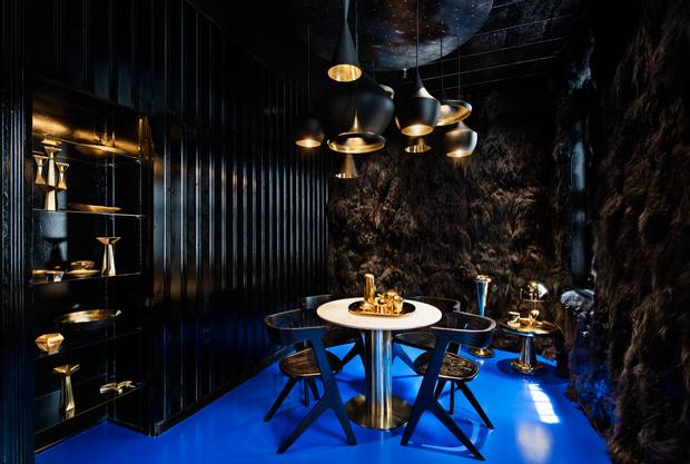Shaggy walls at Tom Dixon’s flagship store in New York City.