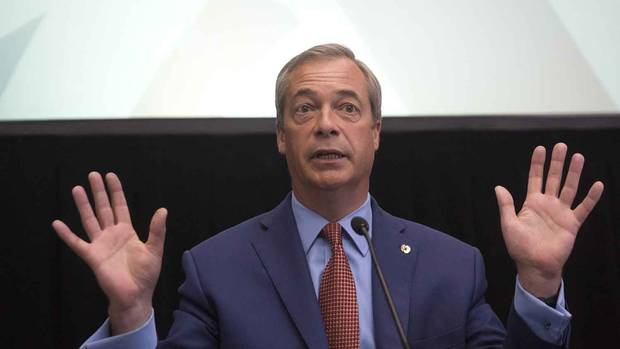 Nigel Farage, leader of the U.K. Independence Party (UKIP), gestures whilst speaking during a news conference to announce his resignation as UKIP party leader at the Emmanuel Centre in London, U.K., on Monday, July 4, 2016. Farage resigned saying that his victory in the referendum on leaving the European Union represented a career high to go out on