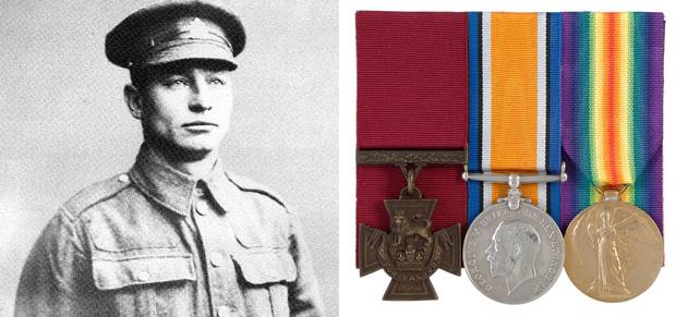 Harry W. Brown and his set of Victoria Cross medals.