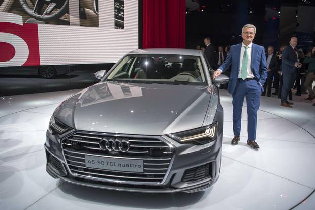 Rupert Stadler, Audi CEO is presenting The New Audi A6, during the press day at the 88th Geneva International Motor Show in Geneva, Switzerland, Tuesday, March 6, 2018. The Motor Show will open its gates to the public from March 8 to March 18 presenting more than 180 exhibitors and more than 110 world and European premieres.