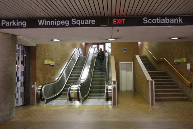 Underground walkways connect to the Winnipeg Square shopping centre.