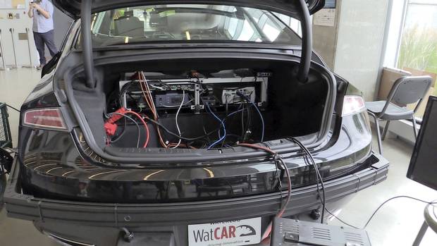 The trunk on the Waterloo Centre for Autonomous Research self-driving car