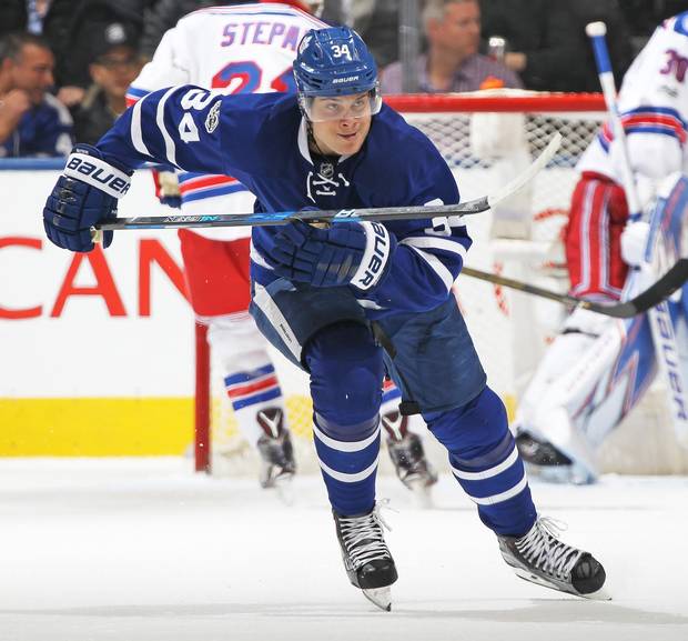 Nineteen-year-old phenom Auston Matthews of the Toronto Maple Leafs skates against the New York Rangers at the ACC on Jan. 19.
