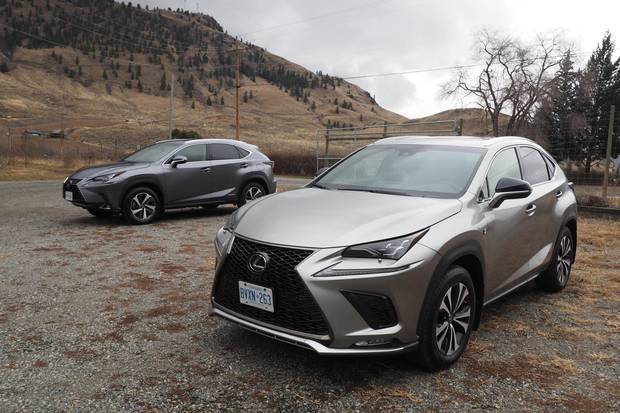 In shots with two Lexus NXs, the darker one (with the pointier nose) is the hybrid.