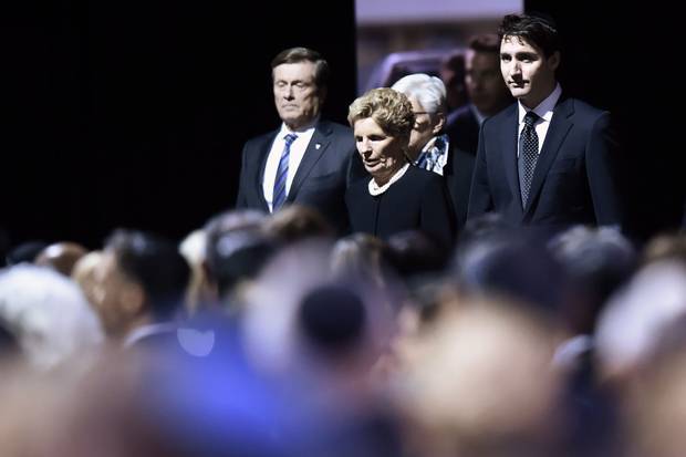 Dec. 21: Toronto Mayor John Tory, Ontario Premier Kathleen Wynne and Prime Minister Justin Trudeau arrive at the Shermans’ memorial.