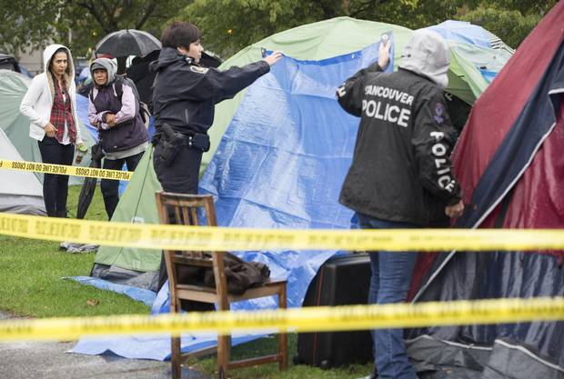 Police cover the tent where Joerg Brylla’s body was found.