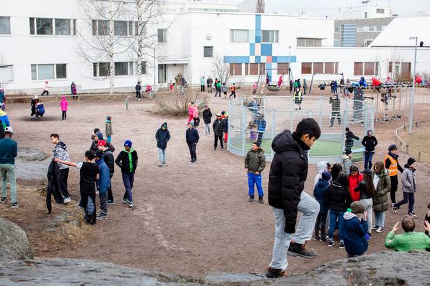 In the school playground, the diverse circles of pupils most often use English, not Finnish, as their lingua franca.