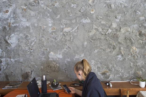 'Rubble' concrete walls are found throughout Champlain College.