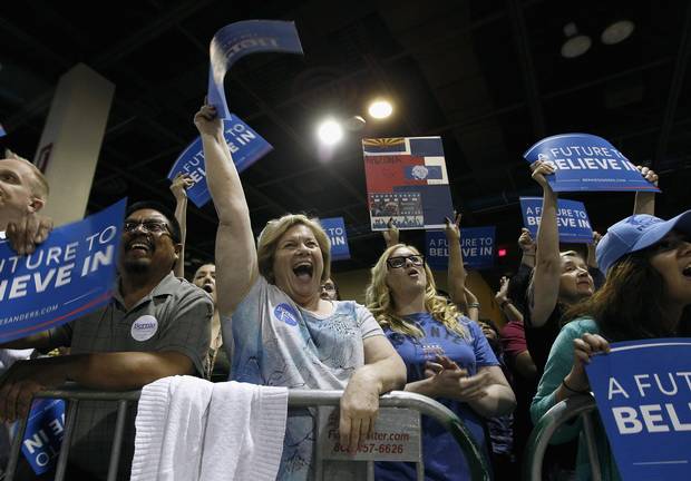 Bernie Sanders supporters cheer at the Phoenix Convention Center on March 15.