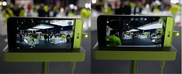 The LG G5 features two camera angles – a standard 75-degree angle and an ultra-wide 135-degree angle.