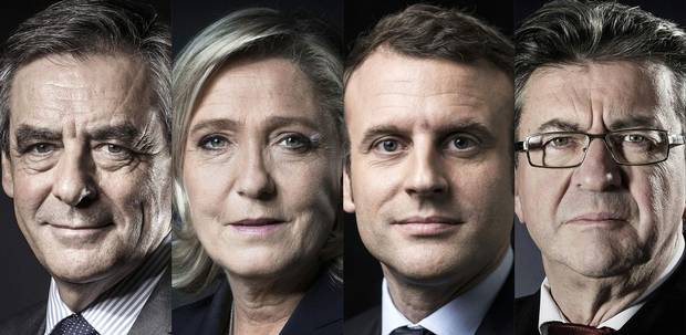 French presidential candidates François Fillon, Marine Le Pen, Emmanuel Macron and Jean-Luc Mélenchon.