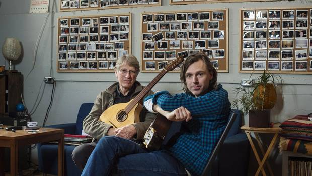 Musicians Joel Plaskett, right, and his father Bill pose in Plaskett's recording studio The New Scotland Yard in Halifax on Tuesday, January 17, 2017.