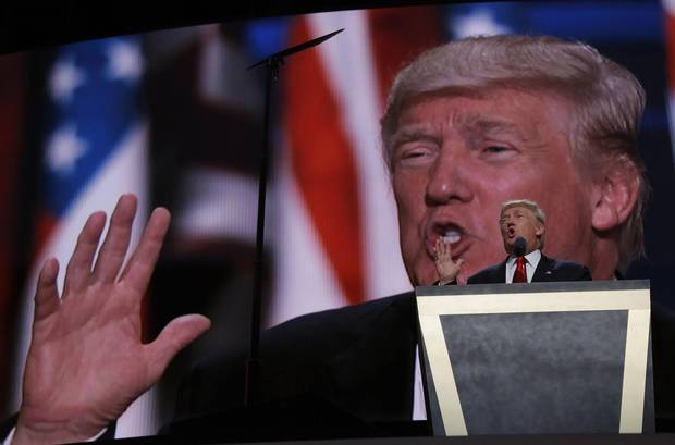 Donald Trump speaks during the final session of the Republican National Convention in Cleveland on July 21, 2016.
