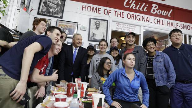 Kevin Spacey as President Frank Underwood visits Ben's Chili Bowl in Washington on May 22, 2017.