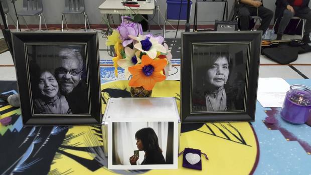 A memorial for Molly Dixon is displayed at a Quatsino funeral service on Dec. 8, 2017.
