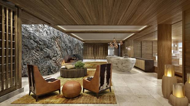 The Alpine Spa reception and lobby at the Bürgenstock Resort Lake Lucerne.