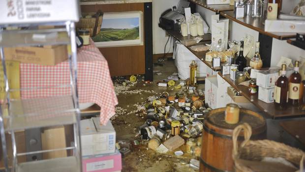 The inside of a store on the high street of Norcia, Italy devastated by earthquakes in August and October.