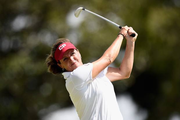 Lorie Kane of Canada hits her tee shot on the 8th hole during day one of the 2015 Ladies Masters at Royal Pines Resort on February 12, 2015 on the Gold Coast, Australia.