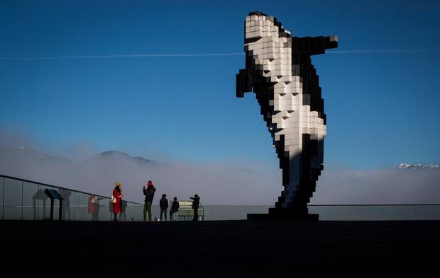 Digital Orca, created by Douglas Coupland, is among the other statement pieces in Vancouver’s public art scene. A city levy on developers to pay for art ensures more works will get funded and created.