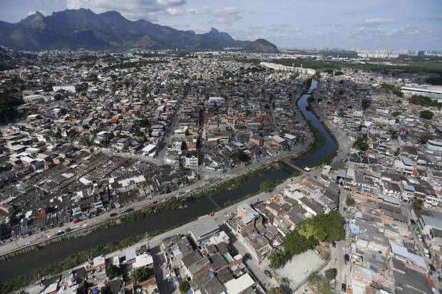 Aerial view of Rio das Pedras favela with The Rio das Pedras (Rocks river) in the middle.