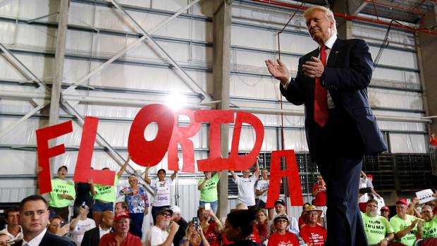 Donald Trump rallies with supporters at Orlando Melbourne International Airport in Melbourne, Fla., on Sept. 27, 2016.