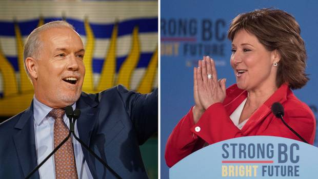 NDP Leader John Horgan and BC Liberal Leader Christy Clark.