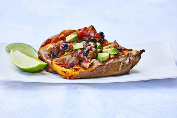 Roasted sweet potatoes served with a selection of toppings make a quick and easy dinner or fabulous lunch.