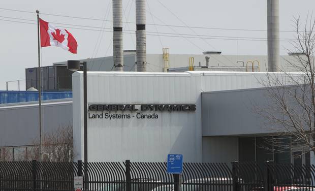 The front of the General Dynamics plant in London, Ont.