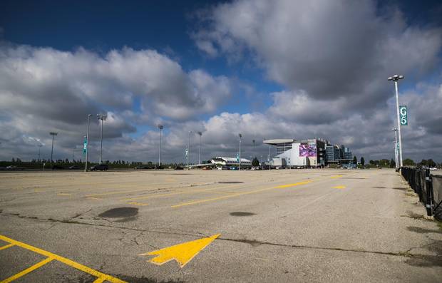 Am empty parking lot, a site where the new casino may be built, is seen at the Woodbine Racetrack.