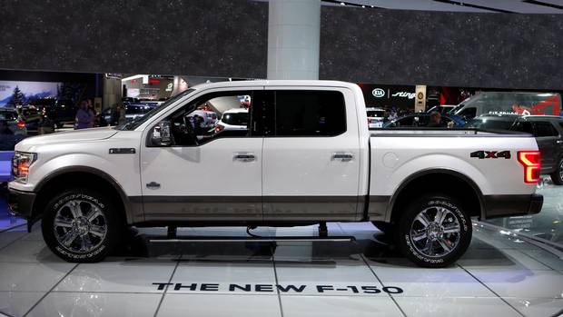 A 2018 Ford F-150 ‘King Ranch’ pickup truck is displayed during the North American International Auto Show in Detroit on Jan. 10, 2017.