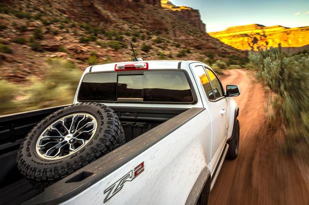 The 2018 Chevrolet Colorado ZR2, equipped for off-roading, is available with a turbo-diesel or gasoline-powered V-6.
