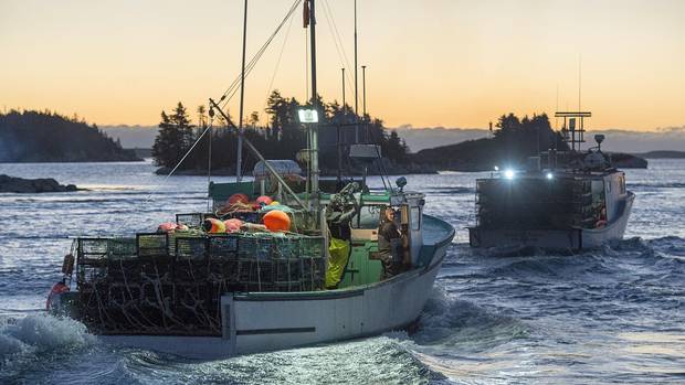 Lobster boats head from West Dover, N.S., on Nov. 29, as the lucrative lobster-fishing season on Nova Scotia’s South Shore opens.