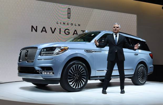 Lincoln president Kumar Galhotra speaks during the first press preview day at the 2017 New York International Auto Show. 