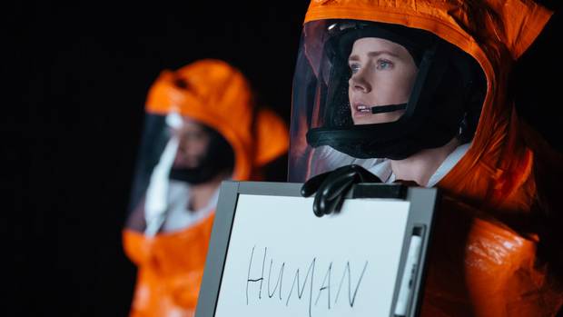 Amy Adams (right) as Louise Banks in Arrival by Paramount Pictures