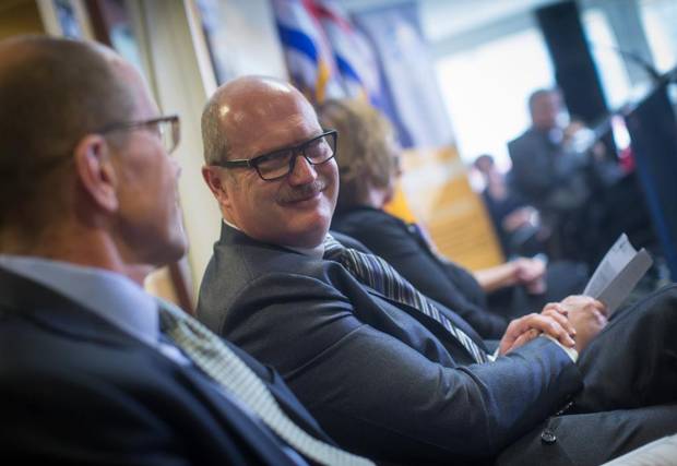 B.C. Finance Minister Mike de Jong attends a funding announcement at Covenant House in Vancouver in March of 2017.