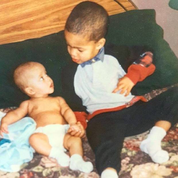 Jonah McIntosh, at three years old, with his baby brother, Cody, at home in Ajax. in early 1998. 