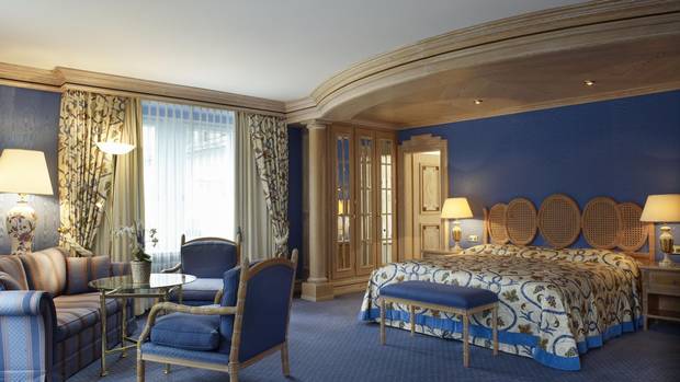 A deluxe junior suite at the Kulm Hotel.