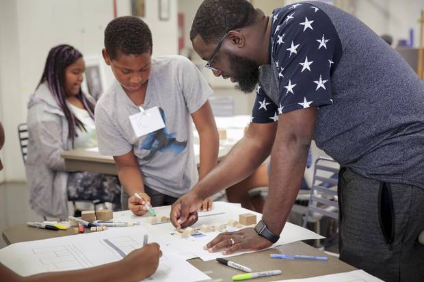 Michael Ford teaches the importance of equitable design to participants at the 2017 Hip Hop Architecture Camp in Los Angeles.