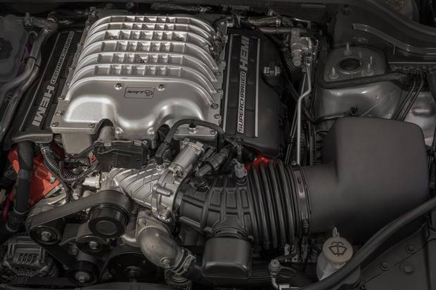 Powering the 2018 Jeep Grand Cherokee Trackhawk is a supercharged 6.2-liter V-8 engine delivering 707 horsepower and 645 lb.-ft. of torque.
