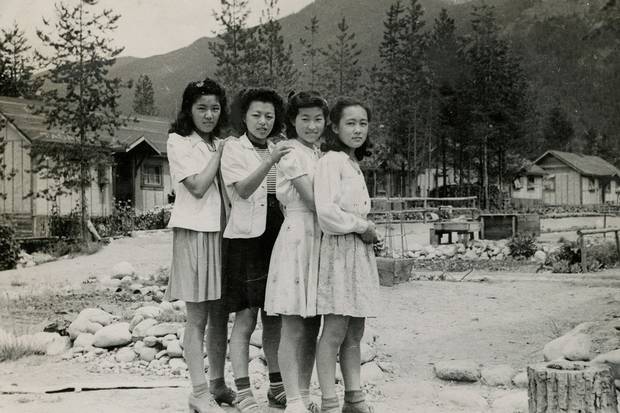 Friends of Michiko (Midge) Ayukawa are shown at the Lemon Creek internment camp in the Slocan Valley, B.C.
