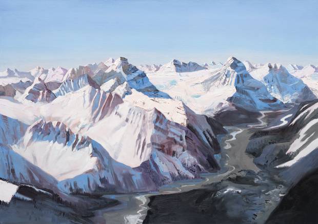 The Whirlpool River and the Hooker Icefield, 2016, oil on linen, 48 x 68 inches.